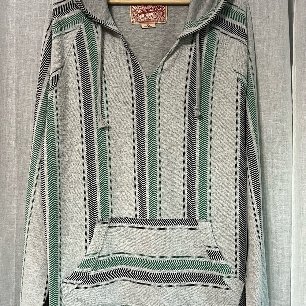 Brooklyn Cloth Gray, Black and Green Striped Hoodie